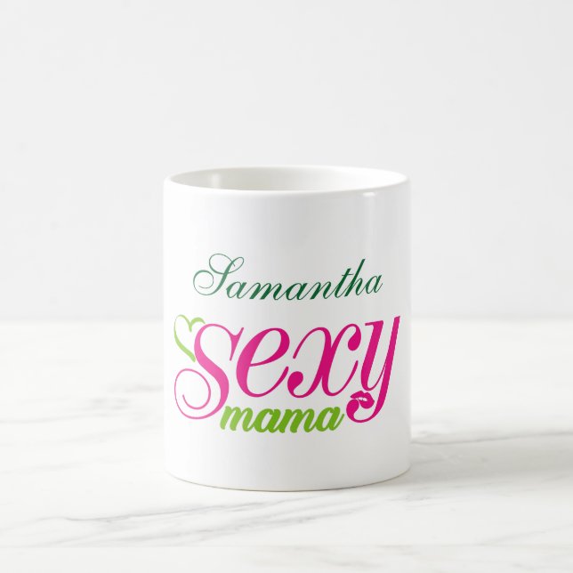 Rosa und grüne Sexy Mama Typografie (editierbar) Kaffeetasse (Mittel)