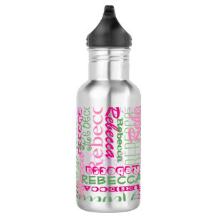 Rosa und grüne Spaß-Namen-Collage ganz über Dru Trinkflasche