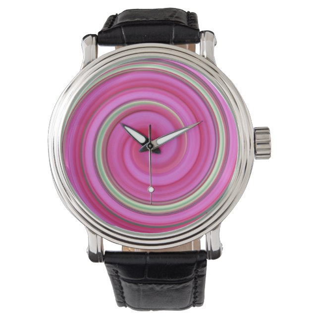 Rosa und grüne Spirale Armbanduhr (Vorderseite)