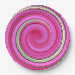 Rosa und grüne Spirale Pappteller