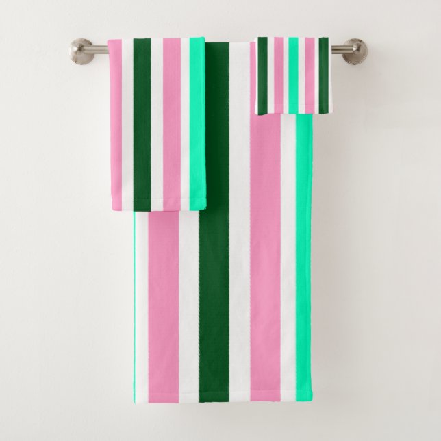 Rosa und grüne Streifen Badhandtuch Set (Insitu)