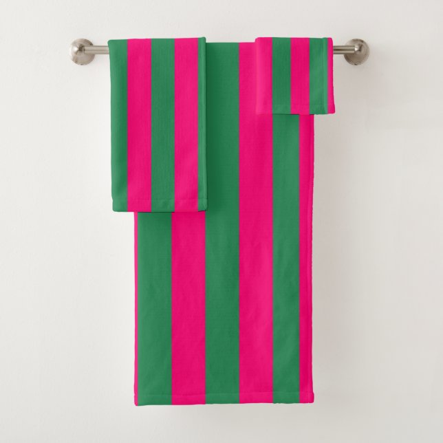 Rosa und grüne Streifen Badhandtuch Set (Insitu)