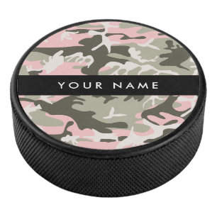 Rosa und grüne Tarnung Ihren Namen personalisieren Eishockey Puck