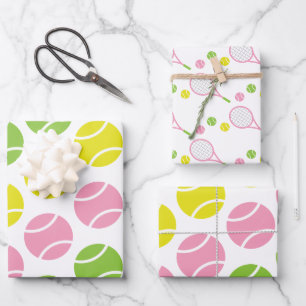 Rosa und grüne Tennisschläger Geschenkpapier Set