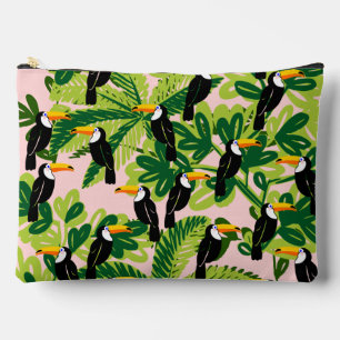 Rosa und grüne Toucan Birds Toilettenbeutel Zubehörtasche