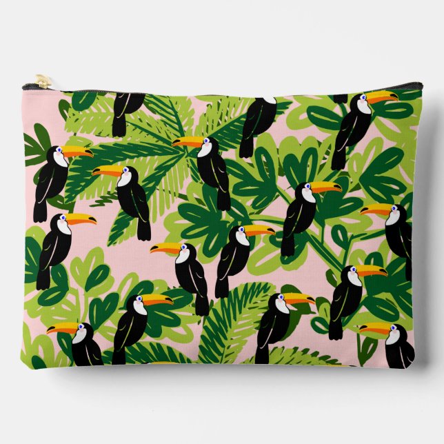 Rosa und grüne Toucan Birds Toilettenbeutel Zubehörtasche (Vorderseite)