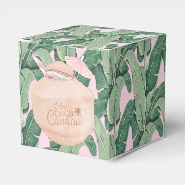 Rosa und grüne tropische Blätter | Coconut Drink | Geschenkschachtel (Vorderseite)