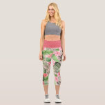 Rosa und grüne tropische Blume Capri Leggings<br><div class="desc">Rosa und grüne tropische Blume Capri Leggings für Yoga.</div>