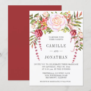 Rosa und grüne Wasserfarbenblütenhochzeit Einladung