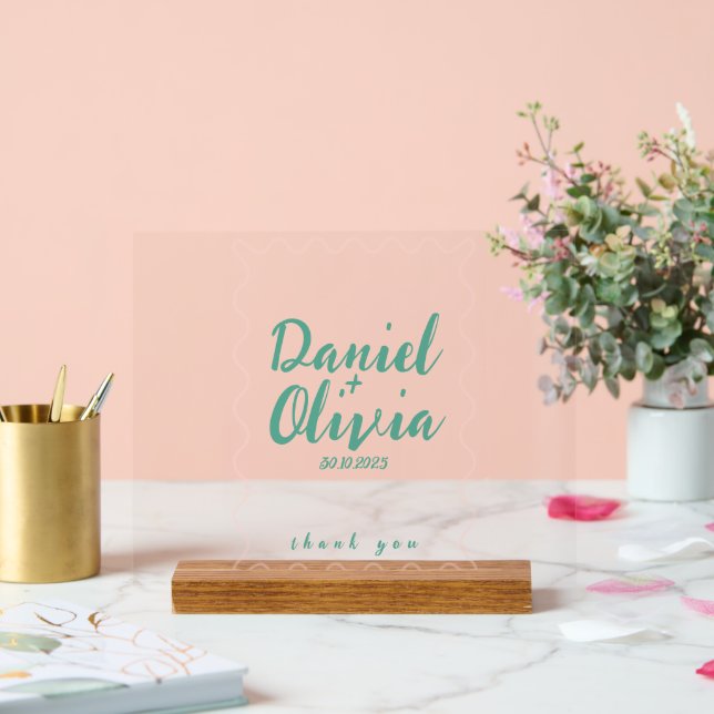 Rosa und grüne Wavy-Hochzeit Acrylschild (Hochzeit)