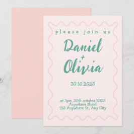 Rosa und grüne Wavy-Hochzeit Einladung