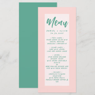 Rosa und grüne Wavy-Hochzeit Menükarte