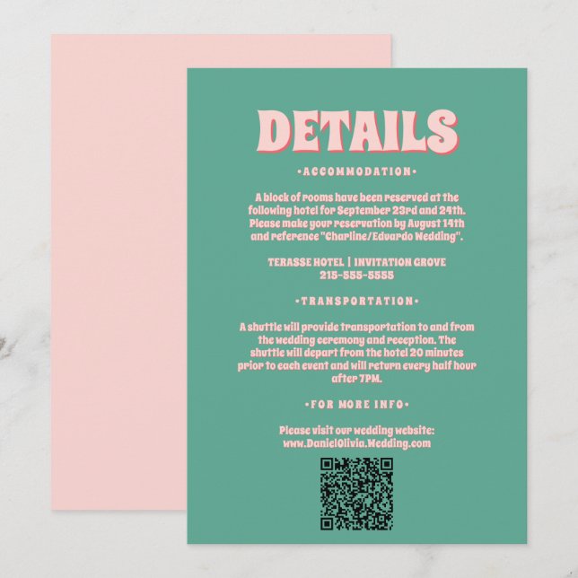 Rosa und grüne Wavy Hochzeitskarten Einladung (Vorne/Hinten)