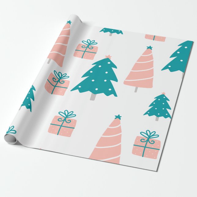 Rosa und grüne Weihnachten Geschenkpapier (Ungerollt)