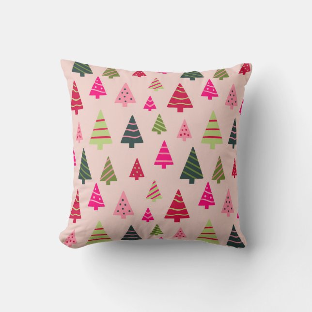 Rosa und grüne Weihnachtsbäume Kissen (Vorderseite)