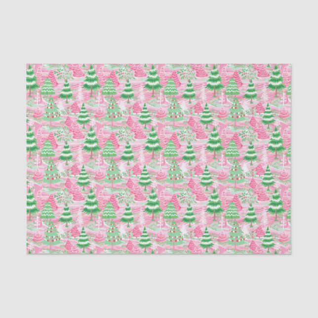 Rosa und grüne Weihnachtsbäume Seidenpapier (Vorderseite)