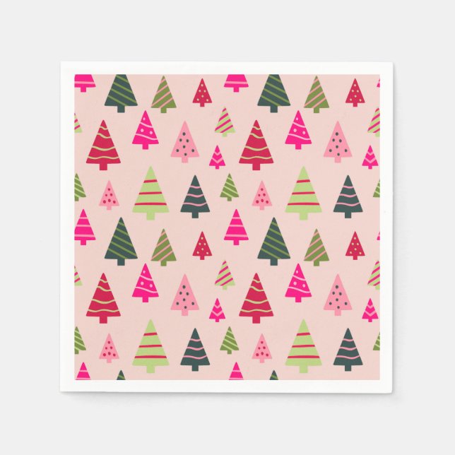 Rosa und grüne Weihnachtsbäume Serviette (Vorderseite)