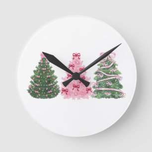 Rosa und grüne Weihnachtsbäume #xmas #weihnachten Runde Wanduhr
