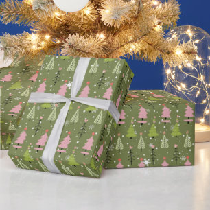 Rosa und grüne Weihnachtsbaumen Grüne Weihnachten Geschenkpapier