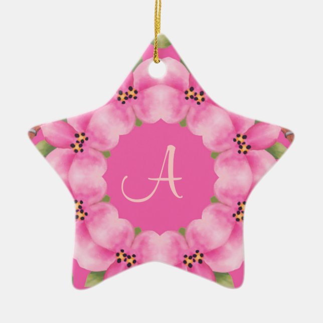 Rosa und grüne Weihnachtsverzierung Keramik Ornament (Vorne)