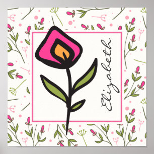 Rosa und grüne Wildblumen mit langem Stiel persona Poster