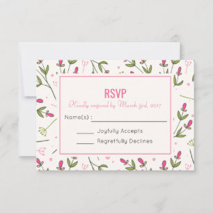 Rosa und grüne Wildblumen mit langer Steppe Hochze RSVP Karte