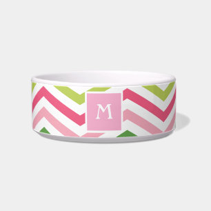 Rosa und grüne Zickzack  Monogramm Katzenschale Napf