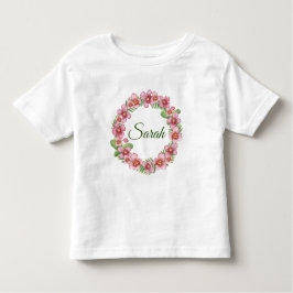 Rosa und grüner Blumenkranz personalisiert Kleinkind T-shirt