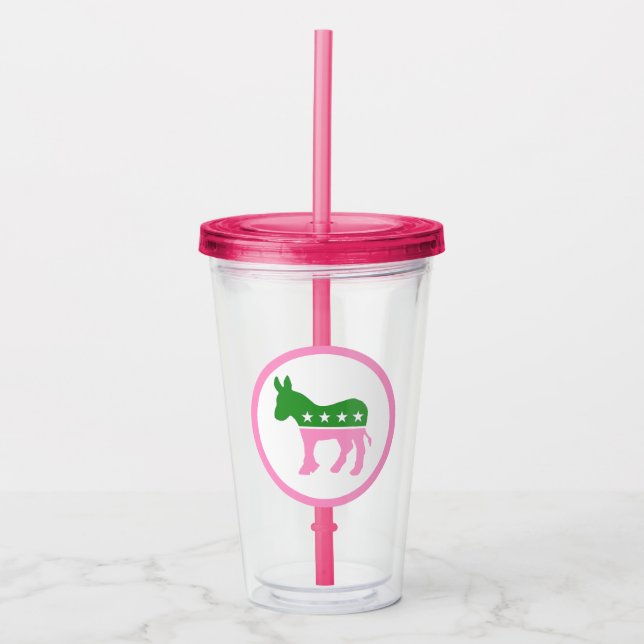 Rosa und grüner demokratischer Donkey Acryltrinkbecher (Vorderseite)
