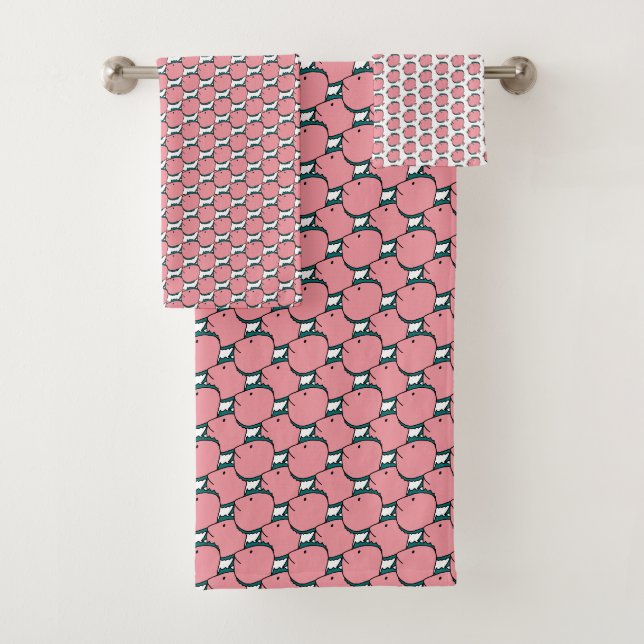 Rosa und grüner Fisch  Badhandtuch Set (Insitu)
