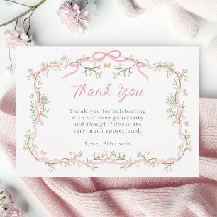 Rosa und grüner Frühlingsgarten-Baby-Shower Dankeskarte