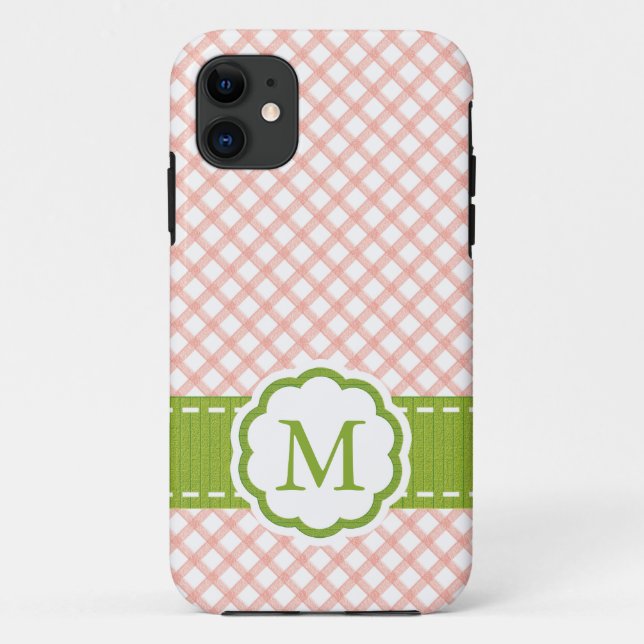 Rosa und grüner Gingham mit Monogramm Case-Mate iPhone Hülle (Rückseite)
