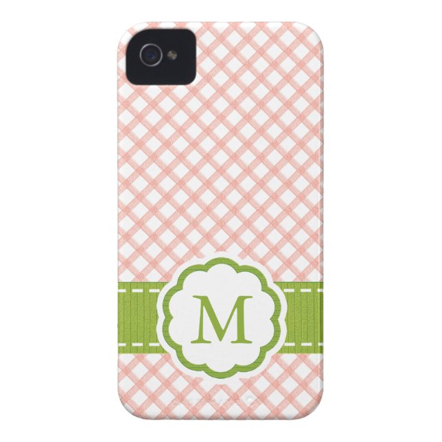 Rosa und grüner Gingham mit Monogramm Case-Mate iPhone Hülle (Rückseite)