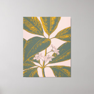 Rosa und grüner Palmen-Wedel-botanisches Zeichnen Leinwanddruck