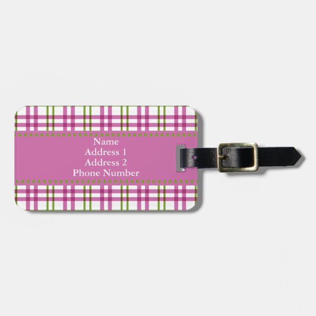Rosa und grüner Tartan Gepäckanhänger (Vorderseite horizontal)