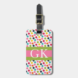 Rosa und grüner Tupfen-Monogramm-Gepäckanhänger Gepäckanhänger