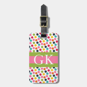 Rosa und grüner Tupfen-Monogramm-Gepäckanhänger Gepäckanhänger