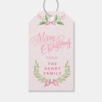 Rosa und grüner Weihnachtskranz Geschenkanhänger