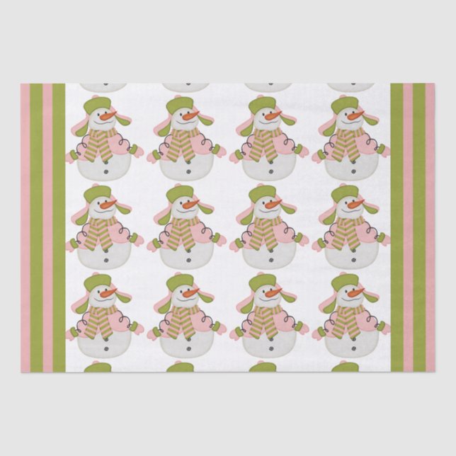 Rosa und grüner Weihnachtsschneemann Seidenpapier (Vorderseite)