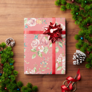 Rosa und grünes Blumenpapier Geschenkpapier