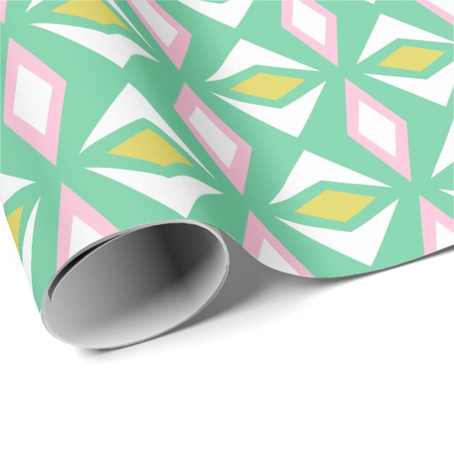 Rosa und grünes Diamant - Sommer-Umschlagpapier Geschenkpapier (Rolleneckpunkt)