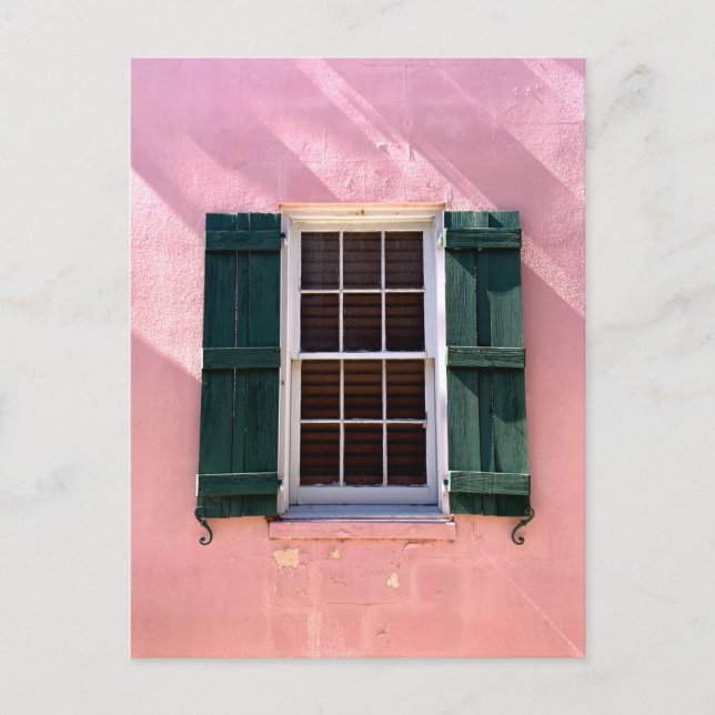 Rosa und grünes Fenster St Augustine Florida Foto Postkarte (Vorderseite)