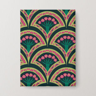 Rosa und grünes florales Fächer-Muster Button