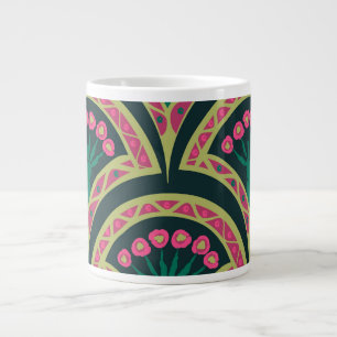 Rosa und grünes florales Fächer-Muster Jumbo-Tasse