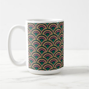 Rosa und grünes florales Fächer-Muster Kaffeetasse