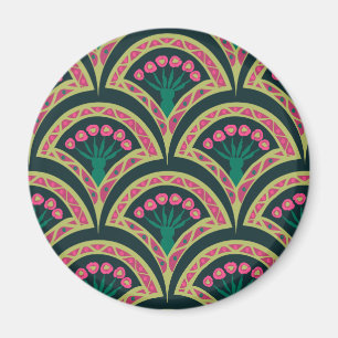 Rosa und grünes florales Fächer-Muster Magnet