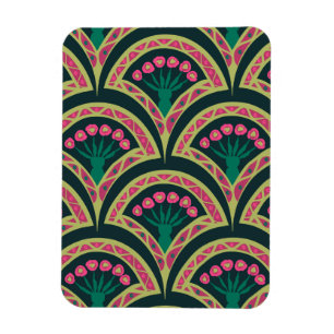 Rosa und grünes florales Fächer-Muster Magnet