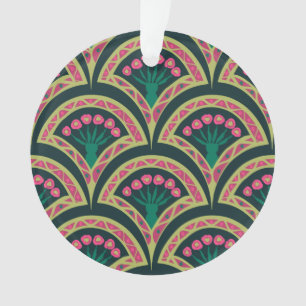 Rosa und grünes florales Fächer-Muster Ornament