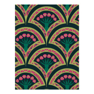 Rosa und grünes florales Fächer-Muster Poster