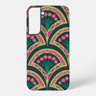 Rosa und grünes florales Fächer-Muster Samsung Galaxy Hülle